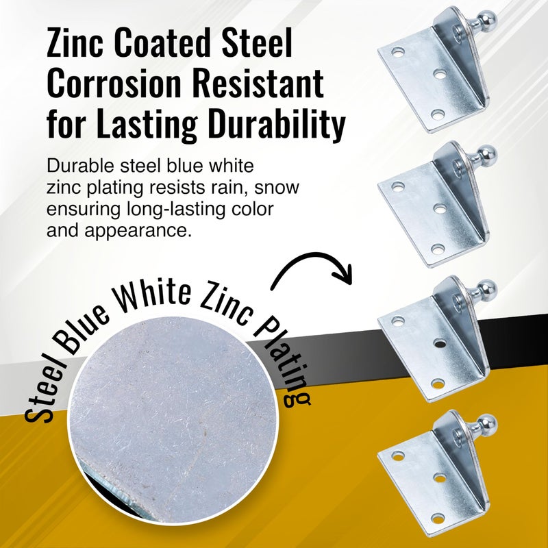 Pro Chutes 10MM Ball Stud Mounting Angled Silver Bracket for Gas Struts - Heavy Duty Lift Support Shock Brackets with Stainless Steel Screws - Ideal for Spring Hood Struts & Closer Piston Prop Mounts x4 Angled - Image 2